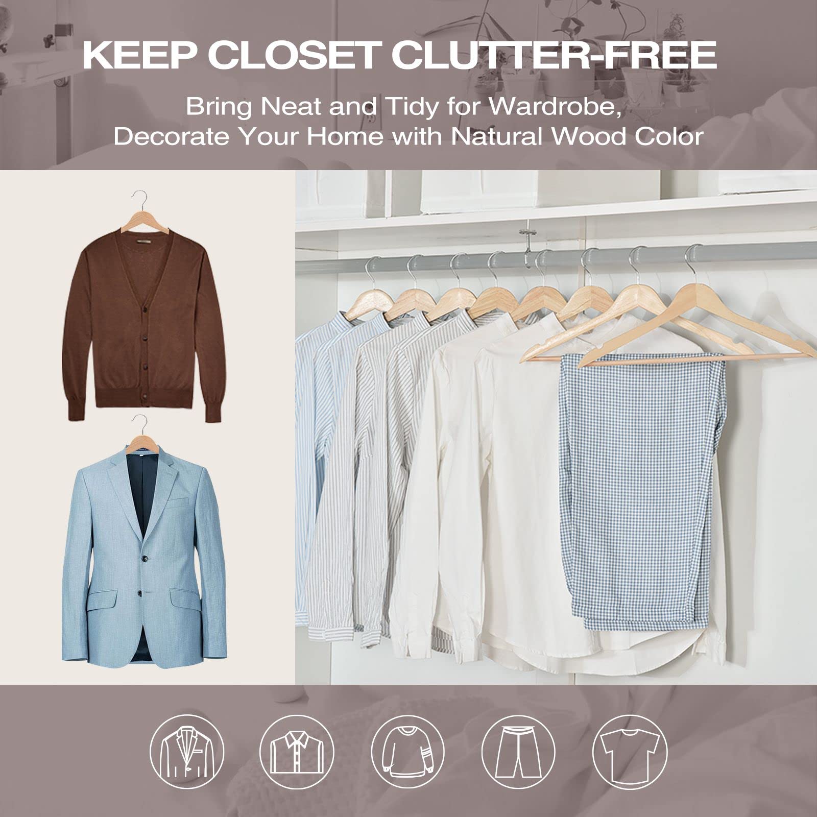 Fairyhaus Wooden Hangers 20 Pack, Natural Wood Hangers With 360 Swivel Hook And Notches, Slim & Lightweight Hangers Wood For Clo